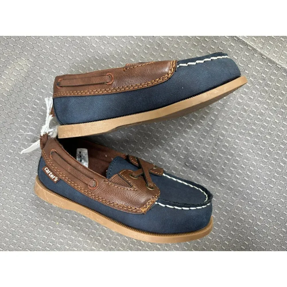 Carter's Boat Shoes Kids Size 8M Blue Brown Slip On Casual Lined Moc Toe Loafers